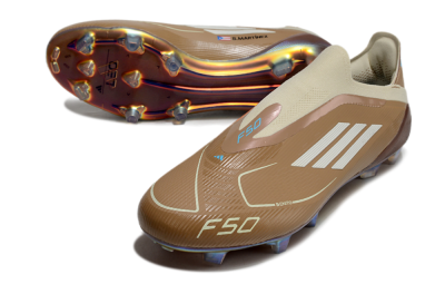Messi x Adidas F50 Elite Laceless Benito FG Football Boots - Brown/White/Blue