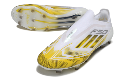 Adidas F50 Elite Kings League Laceless FG Football Boots - White/Yellow/Black