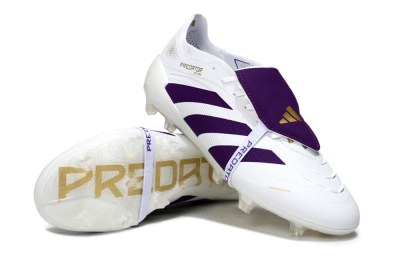 Adidas Predator 25 Elite Foldover Tongue FG Football Boots - White/Purple/Gold