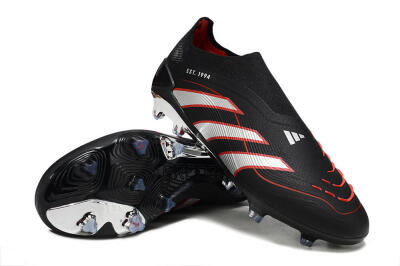 Adidas Predator 25 Elite Laceless FG Football Boots - Black/Silver/Red
