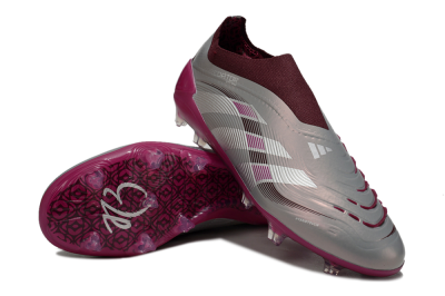 Adidas Predator 25 Elite Laceless FG Football Boots - Silver/Red/Pink