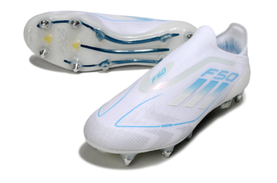 Adidas F50 Elite Laceless SG Football Boots - White/Blue