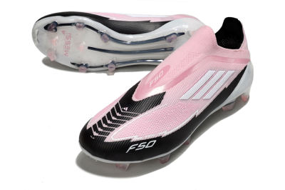Messi x Adidas F50 Elite Laceless FG Football Boots - Pink/Black/Whtie