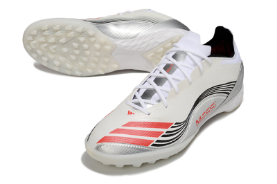Messi x Adidas F50 Pro TF Football Shoes - Silver/Red/Black