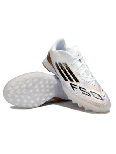 Adidas F50 Pro TF Football Shoes - White/Black/Gold