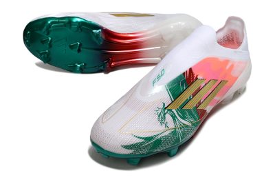 Adidas F50 Elite Laceless FG Football Boots - White/Green/Gold/Red