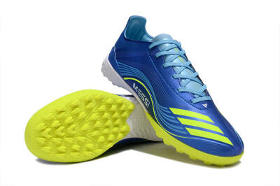 Messi x Adidas F50 Pro TF Football Shoes - Blue/Electric Blue/Lime Green