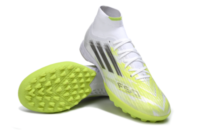 Adidas F50 Pro Mid TF Football Shoes - White/Electric Lime/Neon Yellow