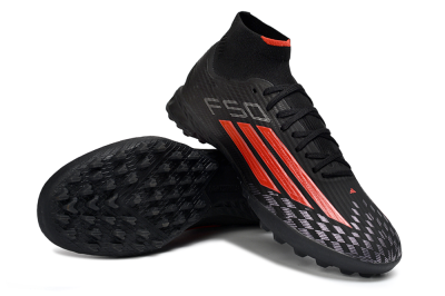 Adidas F50 Pro Mid TF Football Shoes - Black/Fiery Red/Graphite Black