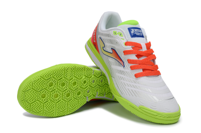 Joma Top Flex IC Football Shoes - White/Neon Green/Coral Red