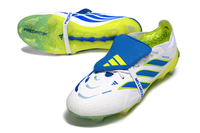 Adidas Predator 26 Elite Fold-Over Tongue FG Football Boots - White/Neon Yellow/Cyan Blue