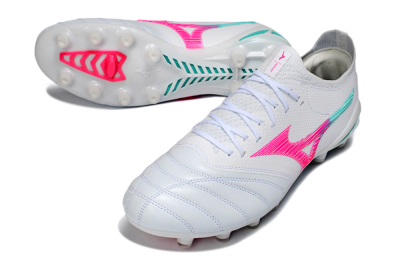 Mizuno Morelia Neo 4 FG Football Boots - White/Neon Pink/Teal