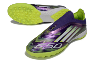 Adidas F50 Pro Laceless TF Football Shoes - Purple/Lime Green/White