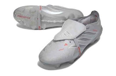 Adidas Predator 26 Elite Fold-Over Tongue FG Football Boots - Gray/Metallic Silver/Crimson Red