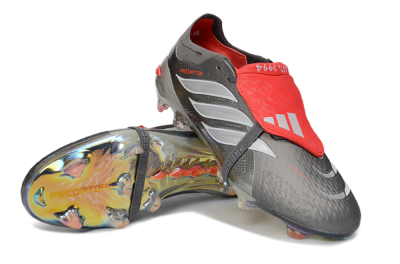 Adidas Predator 26 Elite Fold-Over Tongue FG Football Boots - Gray/High Visibility Red/Metallic Silver