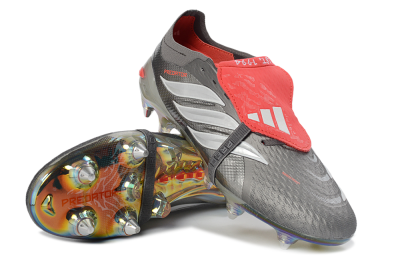 Adidas Predator 26 Elite Fold-Over Tongue SG Football Boots - Gray/Electric Red/Metallic Silver