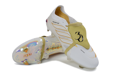 Adidas Predator 26 Elite Fold-Over Tongue FG Football Boots - White/Gold Reflective/Light Cream