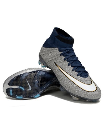 Nike Zoom Mercurial Superfly 4 Elite FG Football Boots - Gray/Navy Blue/Metallic Silver