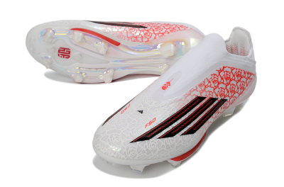 Adidas F50+ Elite Lightstrike Pro Laceless FG Football Boots - White/Crimson Glow/Black Shadow