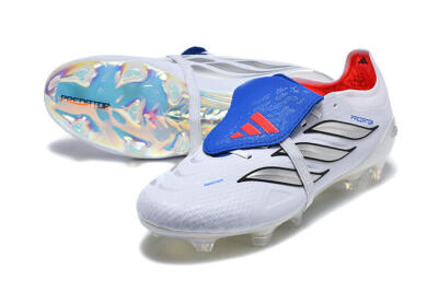 Adidas Predator 26 Elite Fold-Over Tongue FG Football Boots - White/Electric Blue/Silver