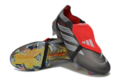 Adidas Predator 26 Elite Fold-Over Tongue FG Football Boots - Black/Vibrant Red/Pearlescent Silver