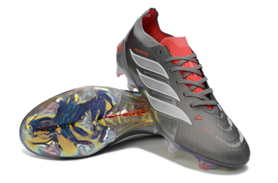 Adidas Predator 26 Elite FG Football Boots - Gray/Crimson Red/Metallic Silver