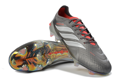 Adidas Predator 26 Elite FG Football Boots - Gray/Electric Red/Rainbow Flash