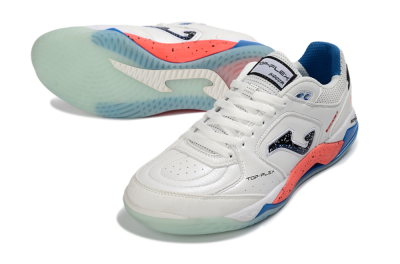 Joma Top Flex IC Football Shoes - White/Coral Blue/Light Blue