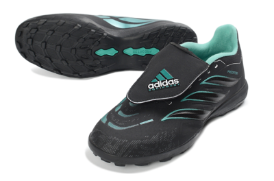 Adidas Predator 26 Elite Fold-Over Tongue TF Football Shoes - Black/Aqua Blue/Charcoal Grey