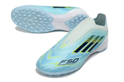 Adidas F50 Elite Laceless TF Football Shoes - Aqua/Sky Blue/Neon Yellow
