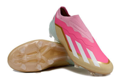 Adidas X Crazyfast+ Laceless FG Football Boots - Pink/White/Gold/Jade