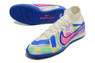Nike Air Zoom Mercurial Superfly 9 Elite IC Football Shoes - White/Blue/Pink/Yellow