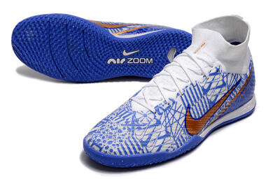 Nike Air Zoom Mercurial Superfly 9 Elite IC Football Shoes - White/Blue/Gold