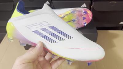 Adidas F50 Elite Laceless FG Football Boots - White/Blue/Pink/Yellow