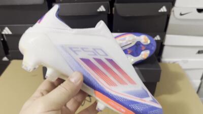 Adidas F50+ Lightstrike Pro Laceless FG Football Boots - Cloud White/Solar Red/Lucid Blue