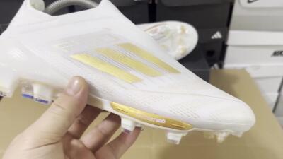 Adidas F50+ Lightstrike Pro Laceless FG Football Boots - Cloud White/Gold Metallic/Cloud White