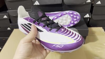 Messi x Adidas F50 Elite MG Football Boots - White/Black/Purple