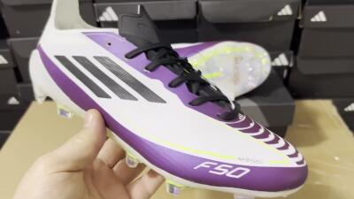 Messi x Adidas F50 Elite FG Football Boots - White/Black/Purple