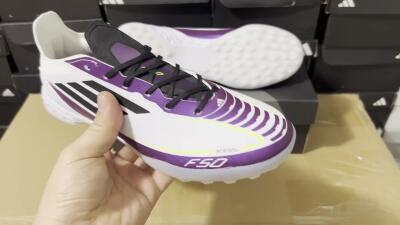 Adidas F50 Elite TF Football Shoes - White/Black/Purple