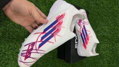 Adidas F50 Elite Laceless TF Football Shoes - White/Electric Red/Navy Blue
