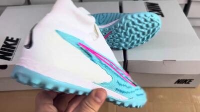 Nike Phantom GX Elite DF Link TF Football Shoes - White/Blue/Pink
