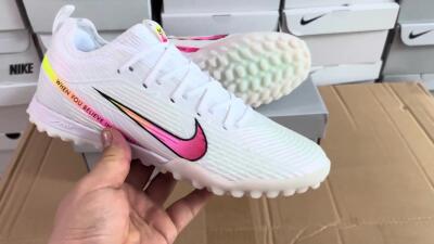 Nike Air Zoom Mercurial Vapor 15 Pro TF Football Shoes - White/Pink/Black/Yellow